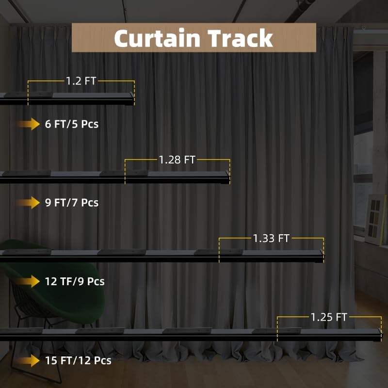 MLOQI Curtain Tracks Ceiling Wall Mounted with Soundproof Strips, Curtains Tracks Rails System, Black Ceiling Track for Curtains 3-6 Feet - Image 5